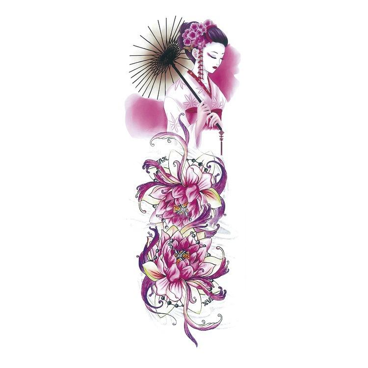 Flower Arm Tattoo Sticker Waterproof Men And Women Sticker Full Arm Waterproof Tattoo Sticker Ukiyo-E Painting Geisha Simulation Big Picture Sticker