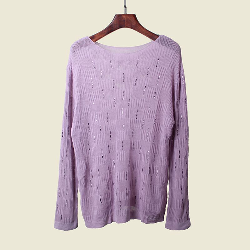 Off-Neck Hot Drilling Ice Silk Long Sleeve Knitwear Summer Coat Loose Version Cut Out Sun Protective Blouse