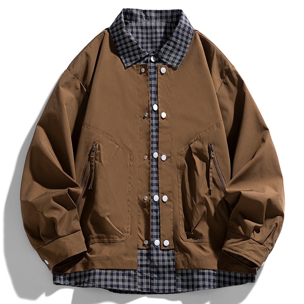 

Fake Two-piece Plaid Jacket for Men s Lapel Jacket for Spring and Autumn New Loose Work Clothes 5XL