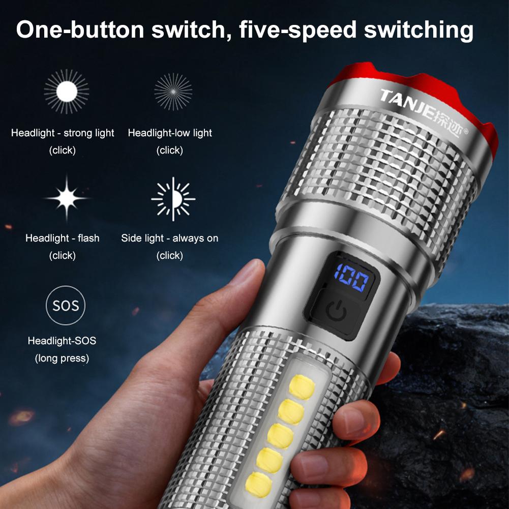 Powerful LED Flashlight Rechargeable Lamp Side Light Waterproof Tactical Lantern Handheld Torch Outdoor Camping Hiking