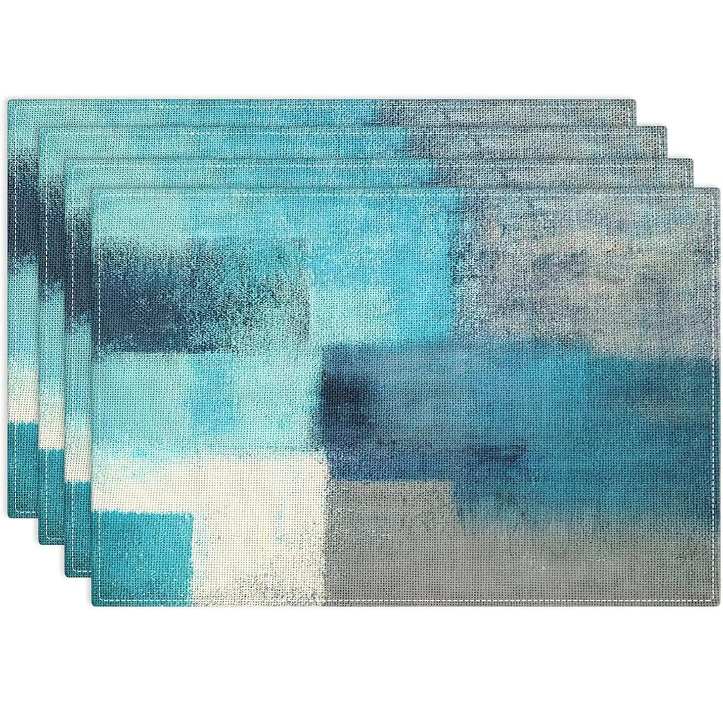 Home Decor Placemats, Measuring 11.81X17.72 Inches, Featuring a Modern Abstract Art Design In Teal And Gray. They Are Machine Washable, Rectangular,