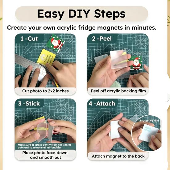 Clear Acrylic Magnetic Photo Frames for Refrigerator 10Pcs Magnet, Square Frame Magnets with Adhesive Transparent Picture Fridge Decor Back,