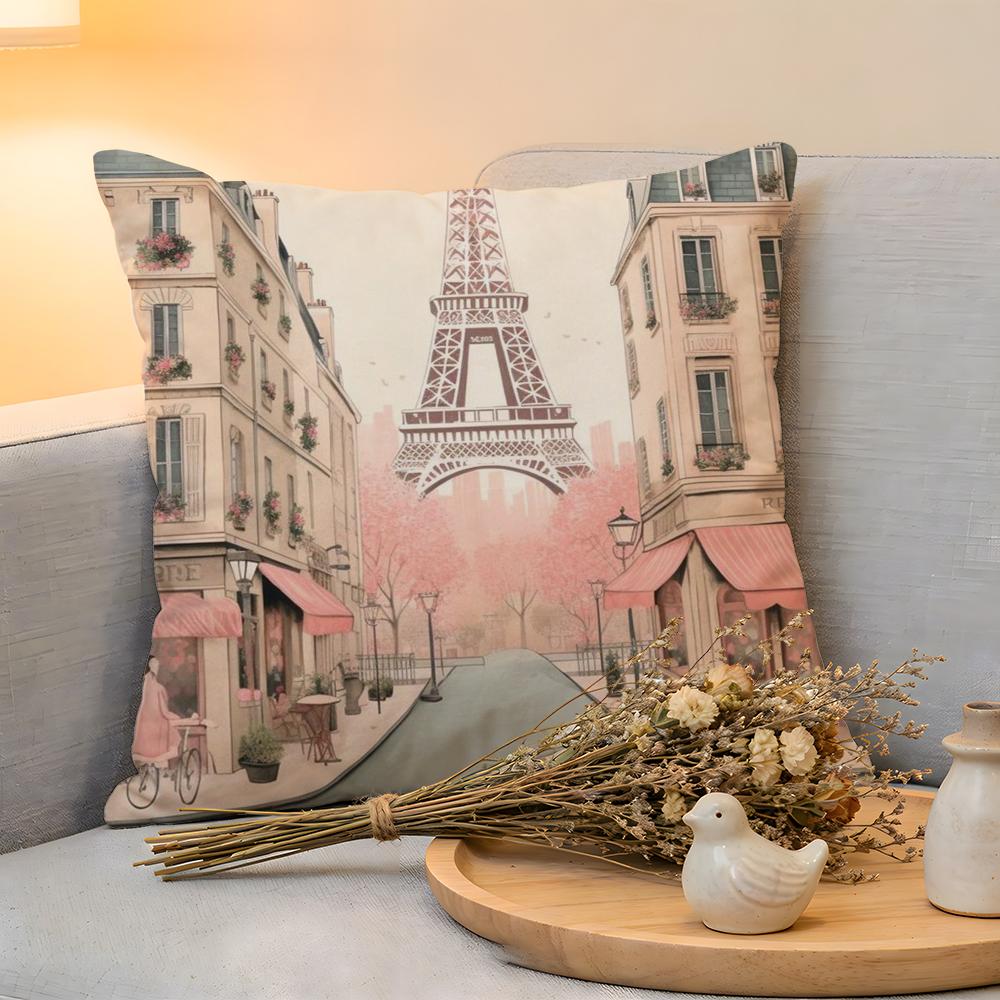 Cushion Cover  Linen  SkinFriendly Soft Decorative Case For Sofa Home Decor Classic France Eiffel Tower Pillow cover