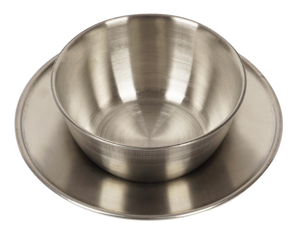 Trifri Edelstahl Mini Saucenschälchen Runde Suppenschüssel mit Teller Asiatisches Essen Edelstahl Geschirr Set 2-teilig