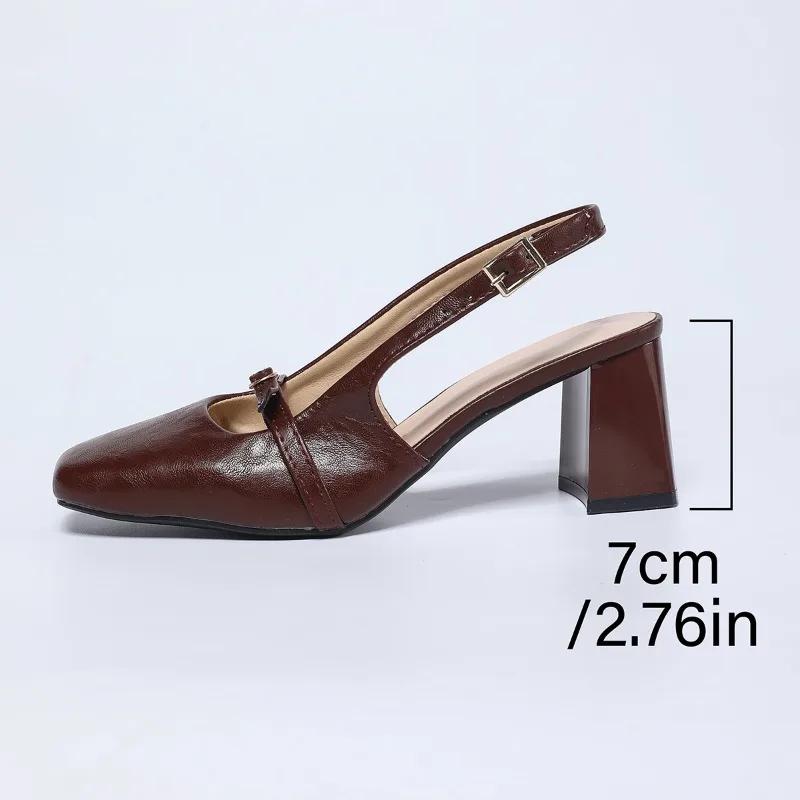 Fashion 2025 Summer New Women's Slingbacks High Heels Elegant Square Toe Buckle Strap Chunky Heels Pumps for Plus Size Dress Sandals
