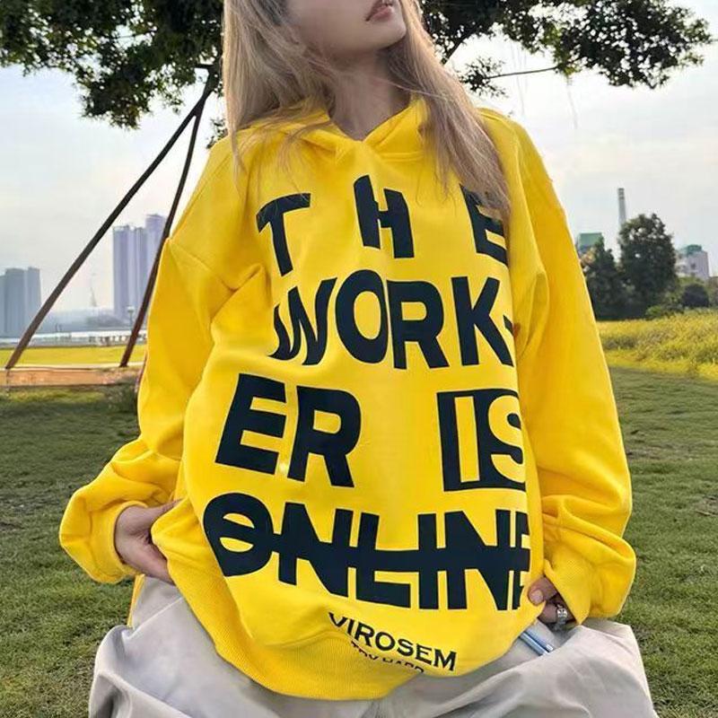 Amerikanska tryckta sweatshirts Höst Vintage med huva Dam Lös Casual High Street Långärmade hoodies