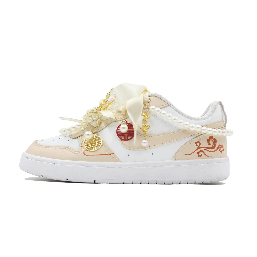 Nike Court Borough Eternal Love 32 Leather Slip Resistant Abrasion Resistant Low Top Skateboard Shoes Women's White BQ5448-100(Team283-32)