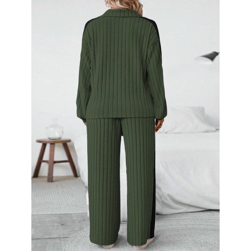 Moda dame ocazional primăvară toamnă imprimeu culoare uni mâneci lungi cu gât POLO pantaloni pantaloni costume