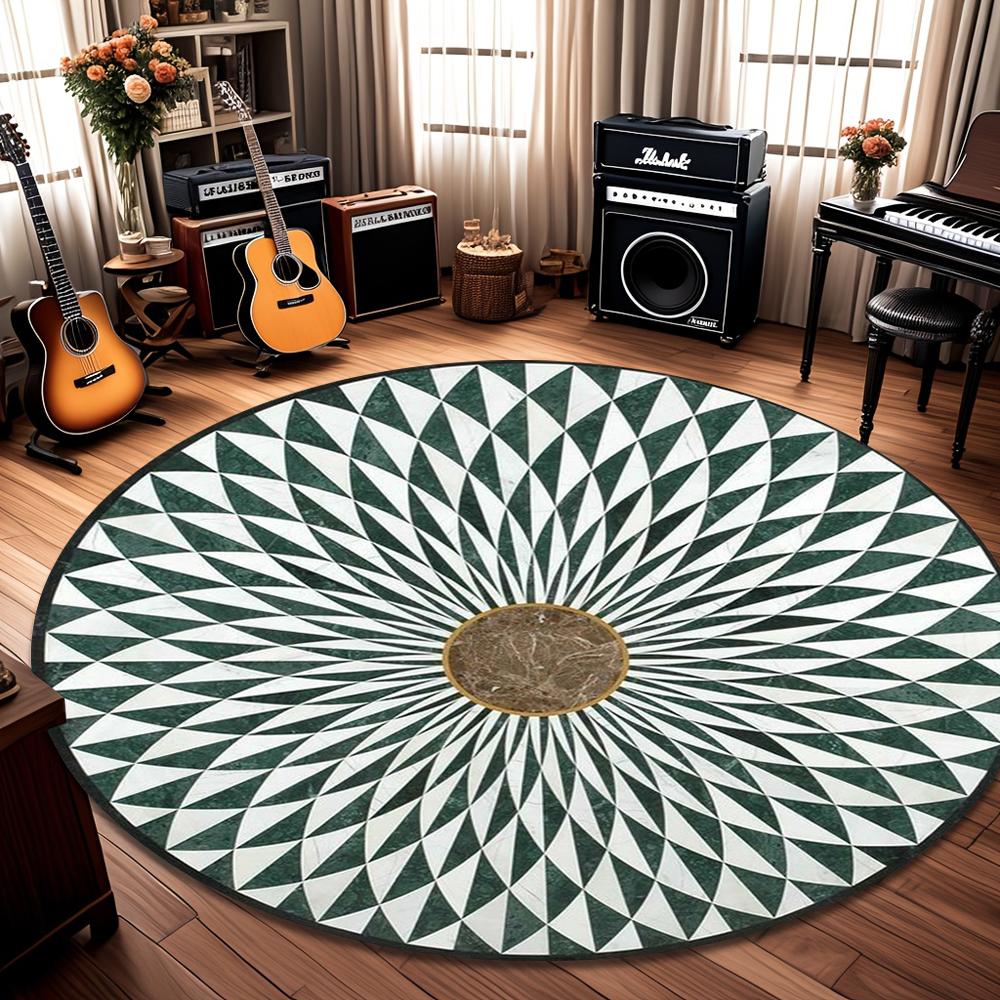 Mosaic Texture Geometric Pattern Round Carpet Modern Elegant Style Easy Clean Rug for Living Room Home Decor