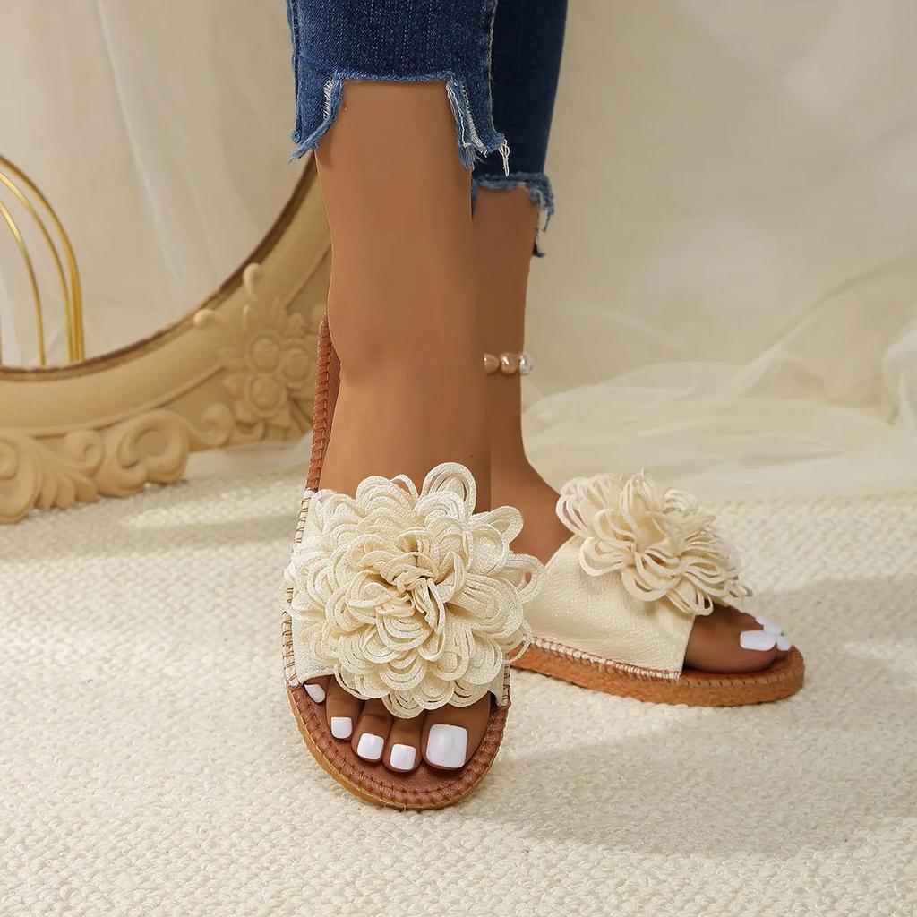 Fashion Women Flower Flat Slippers Casual Walking Shoes Female Summer Fashion Dress Sandals Outdoor Pink Shallow Zapatillas Mujer