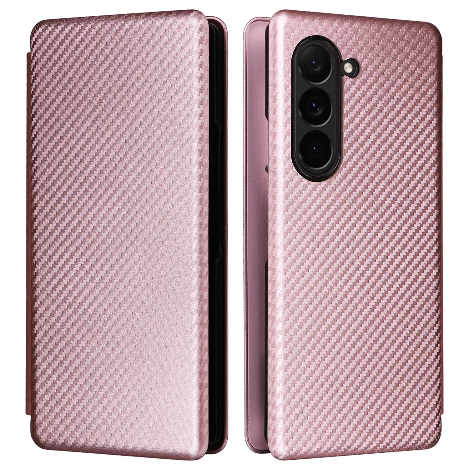 

For Samsung Galaxy Z Fold6 5G Case Card Holder Stand PU Leather Phone Cover Rose Gold