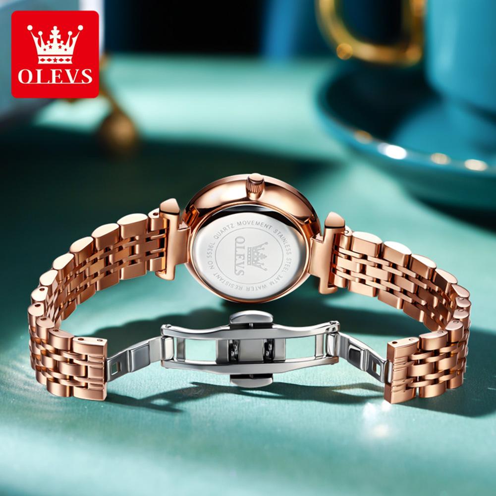 OLEVS 5536 Brand Beautiful Women's Watches Prism Mirror Waterproof Fashion Quartz Watch for Rose Genuine Date Ladies Wristwatch
