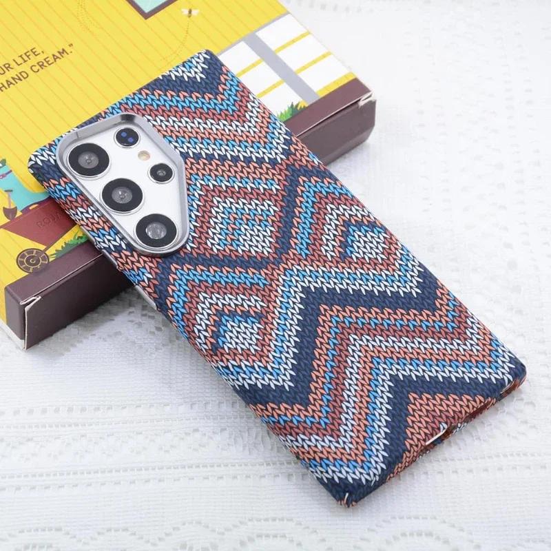 Kevlar Carbon Fiber Texture Magnetic Case For Samsung Galaxy S25 S24 S23 Ultra Plus Shockproof Shell Alloy Camera Lens Cover