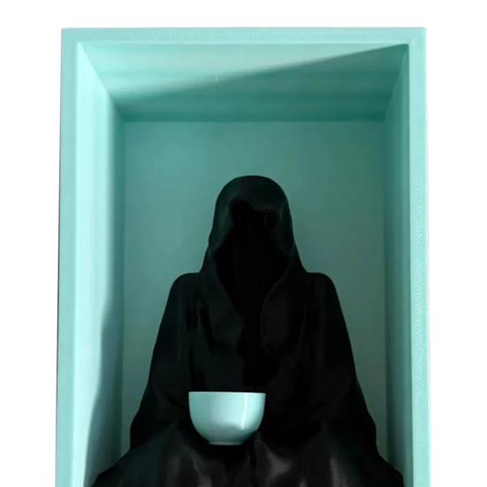Sitting Grim Reaper Statue Spooky Bookshelf Decoration Gothic Black-Robed Man