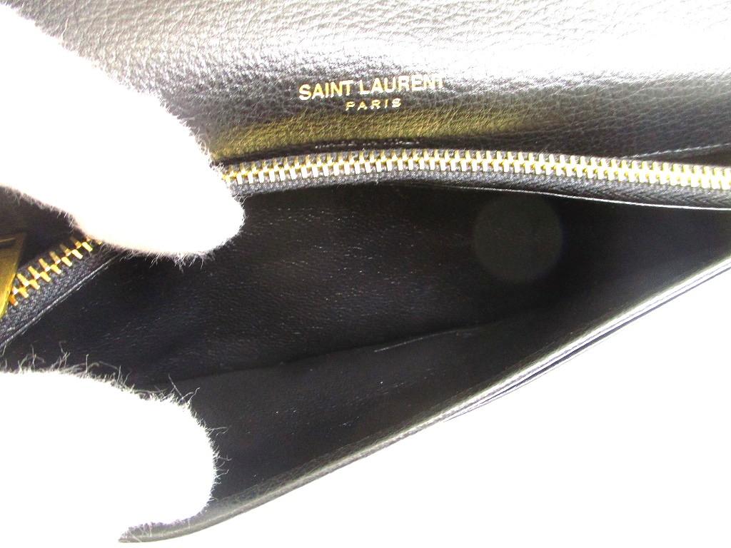 Authentic Saint Laurent YSL Tiny Monogram Black Grain Leather Flap Long Wallet #b150  Seller refurbished