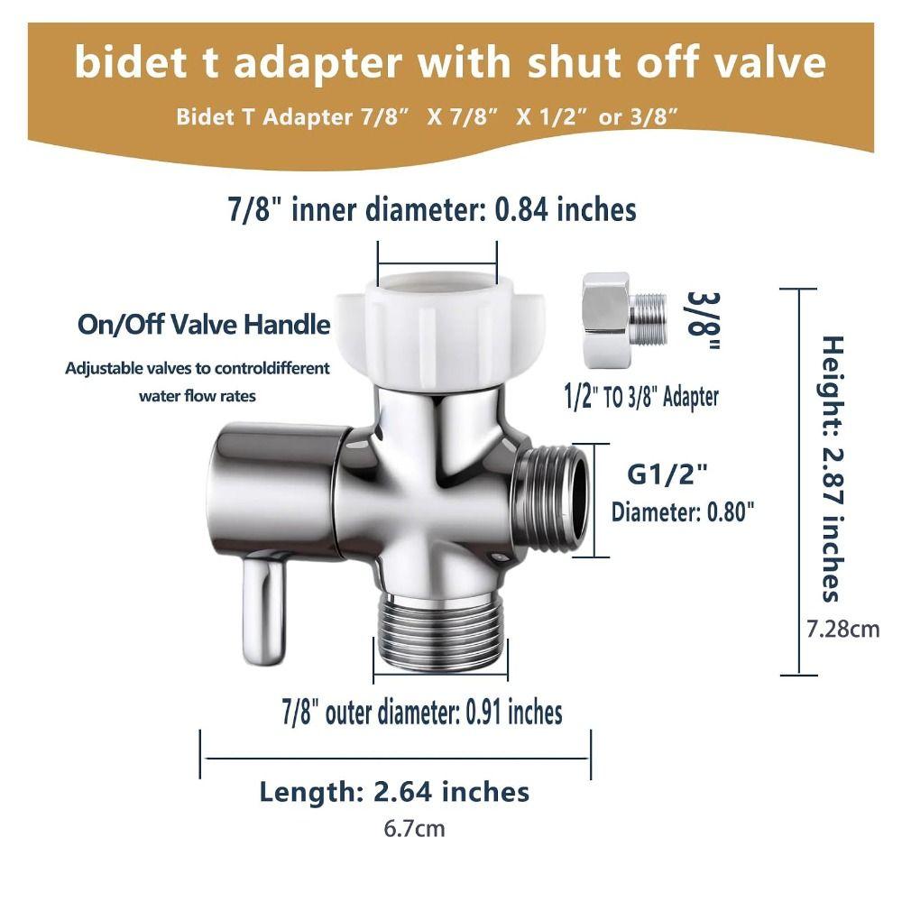 Chrome Finish Bidet T Adapter Solid Brass Tee Connector Premium Brass T Adapter  Handheld Toilet
