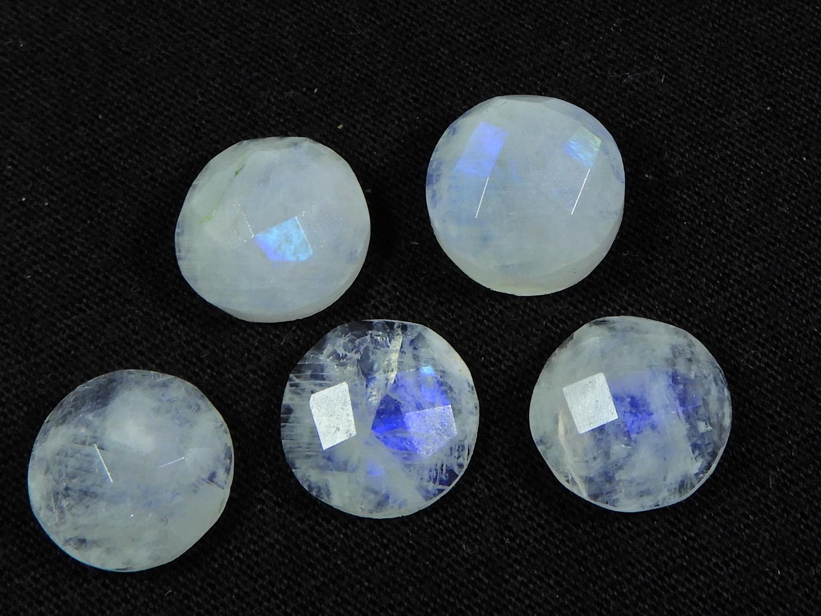 

12X12 MM Rainbow Moonstone Checker Cut Round Flat Back Gemstone 5 Pcs Lot RML-859