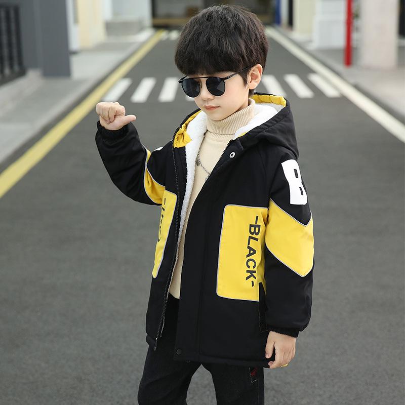 Boys' Trendy Fleece-Lined Winter Parka 2025: Thick Cotton-Blend Jacket