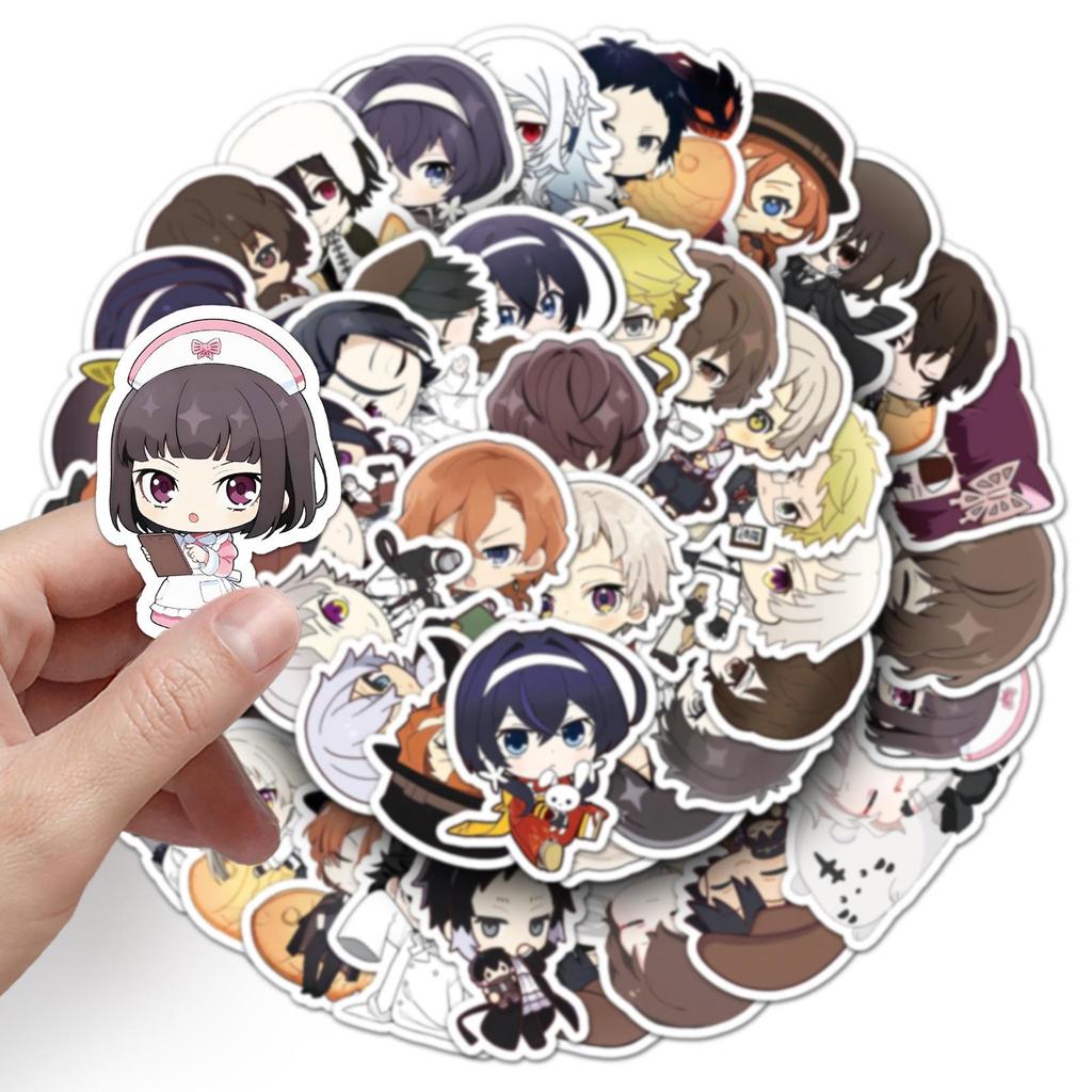 51pcs Chibi Bungo Stray Dogs Stickers - Japanese Anime Characters Collection (Akutagawa Ryunosuke, Mafia Guka) with Storage Box for DIY Decor