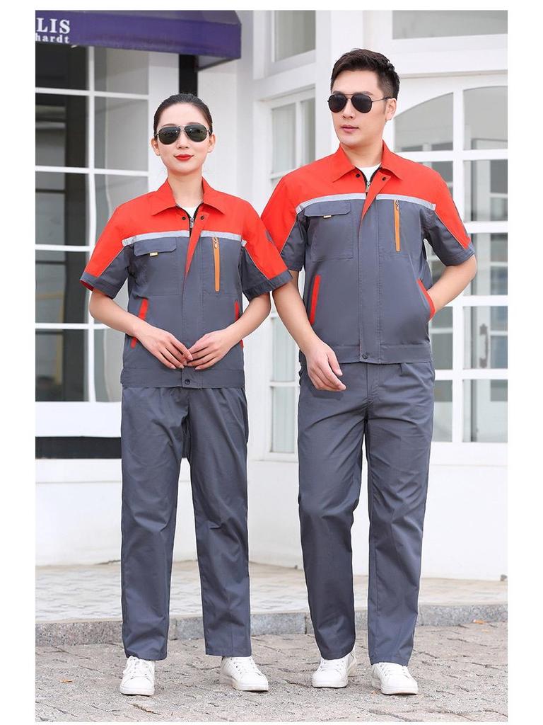 Summer Workwear Set: Men's & Women's Short Sleeve, Breathable, Thin Overalls with Large Pockets for Auto Repair & Labor Protection