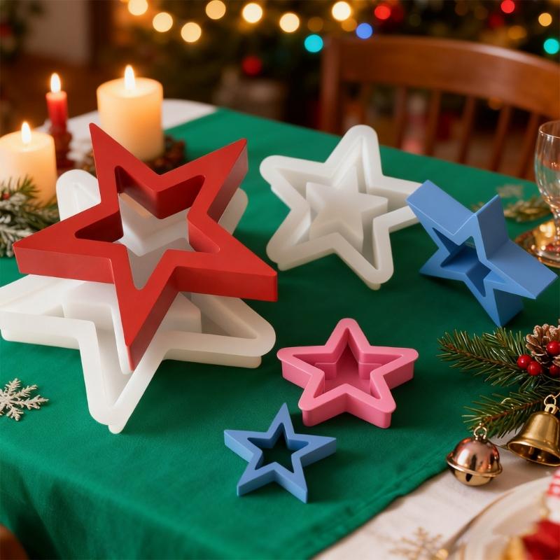 Hollow Star Silicone Mold Christmas Ornament Resin Mold Pentagrams Silicone Mold Christmas Star Epoxy Resin Casting Mould