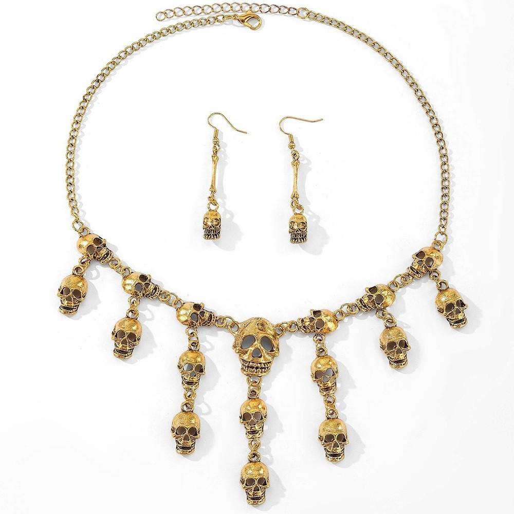Necklace Gothic Skeleton And Earrings Set With Alloy Material For Halloween Festivities And Style Alternative