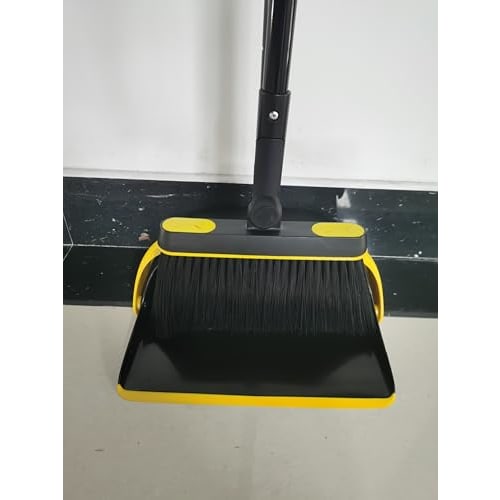 JEHONN Long Handle Dustpan and Brush Set, 138cm Tall, with Rotating Broom, Upright Folding Dustpan, and Comb Teeth for Home Kitchen, Lobby, and Indoor