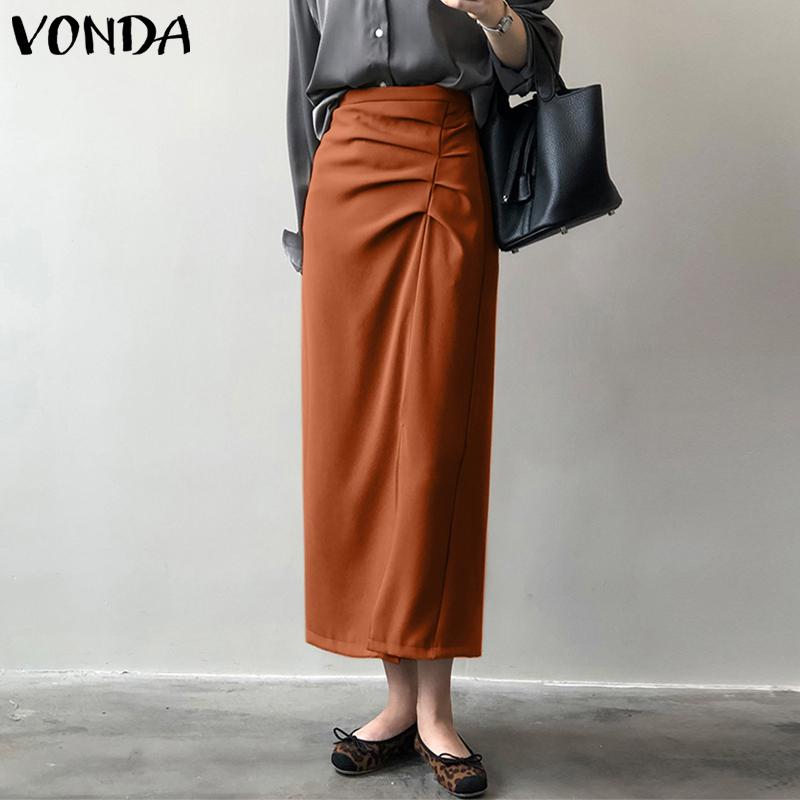 

VONDA Элегантные женские однотонные плиссированные длинные юбки