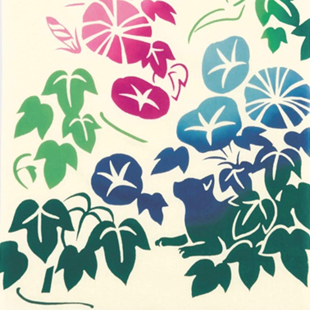 Miyamoto Kenema Made in Japan Tenugui Hand 35 x Summer Flower Morning Glory Cat 50154 Miyamoto-Towel Chū-sen (Tenugui Towel), 90cm, Garden, Design,
