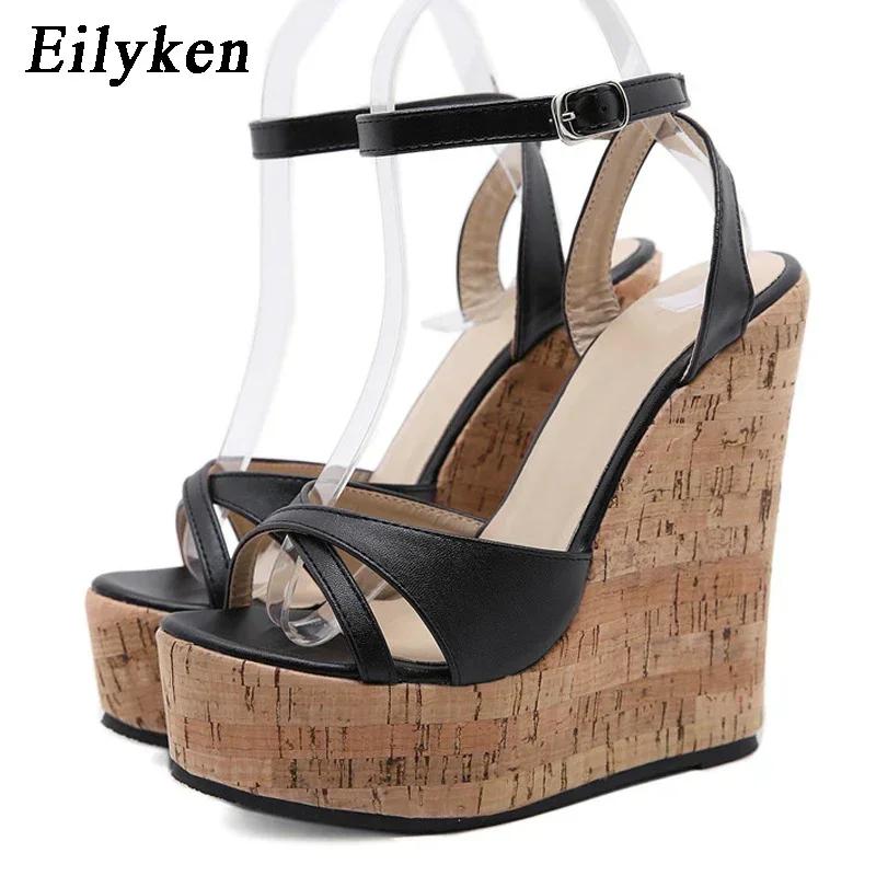 

Eilyken New Ankle Buckle Strap Platform Wedge Women Sandals Open Toe Party Dress Thick High Heels Ladies Shoes 35