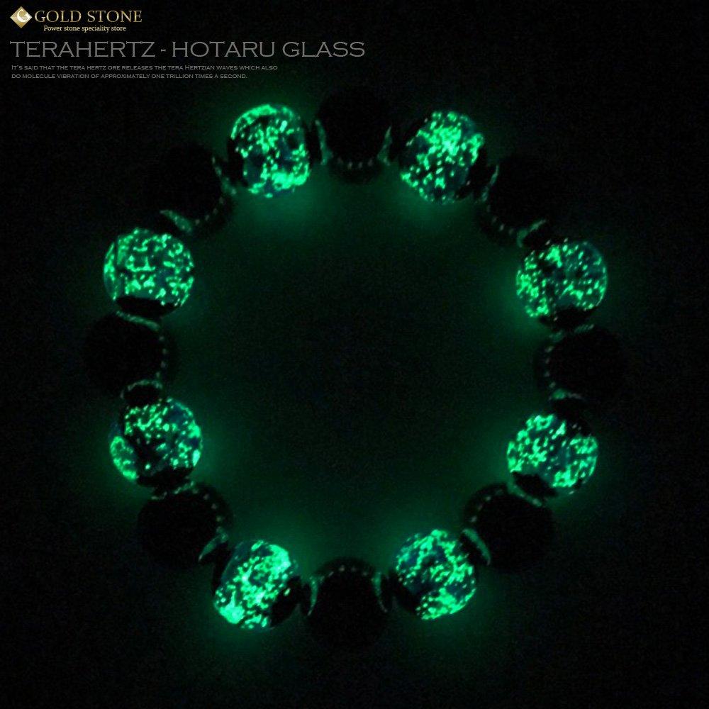 [GOLD STONE] Terahertz Ore X Luminous Firefly Glass Blue Bracelet, 12mm, Glow-in-the-Dark Power Stone, Inner Diameter: Approx. 18cm