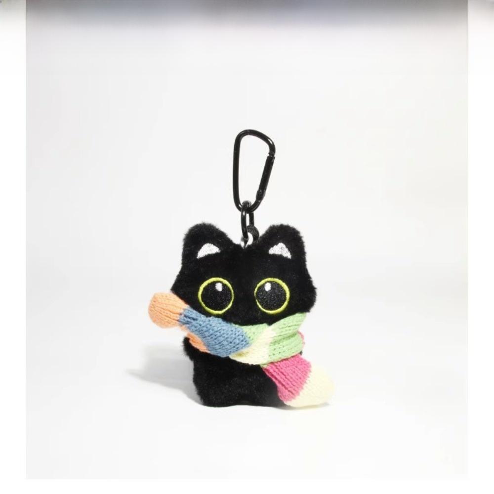Cute Scarf Black Cat Plush Doll Keychain Camera Shoulder Bag Doll Bag Pendant Car Key Ring Gifts
