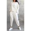 Women's Solid Color Crew Neck Long Sleeve Top & Pleated Pocket Harem Pants 2 Piece Loungewear Outfit Set
