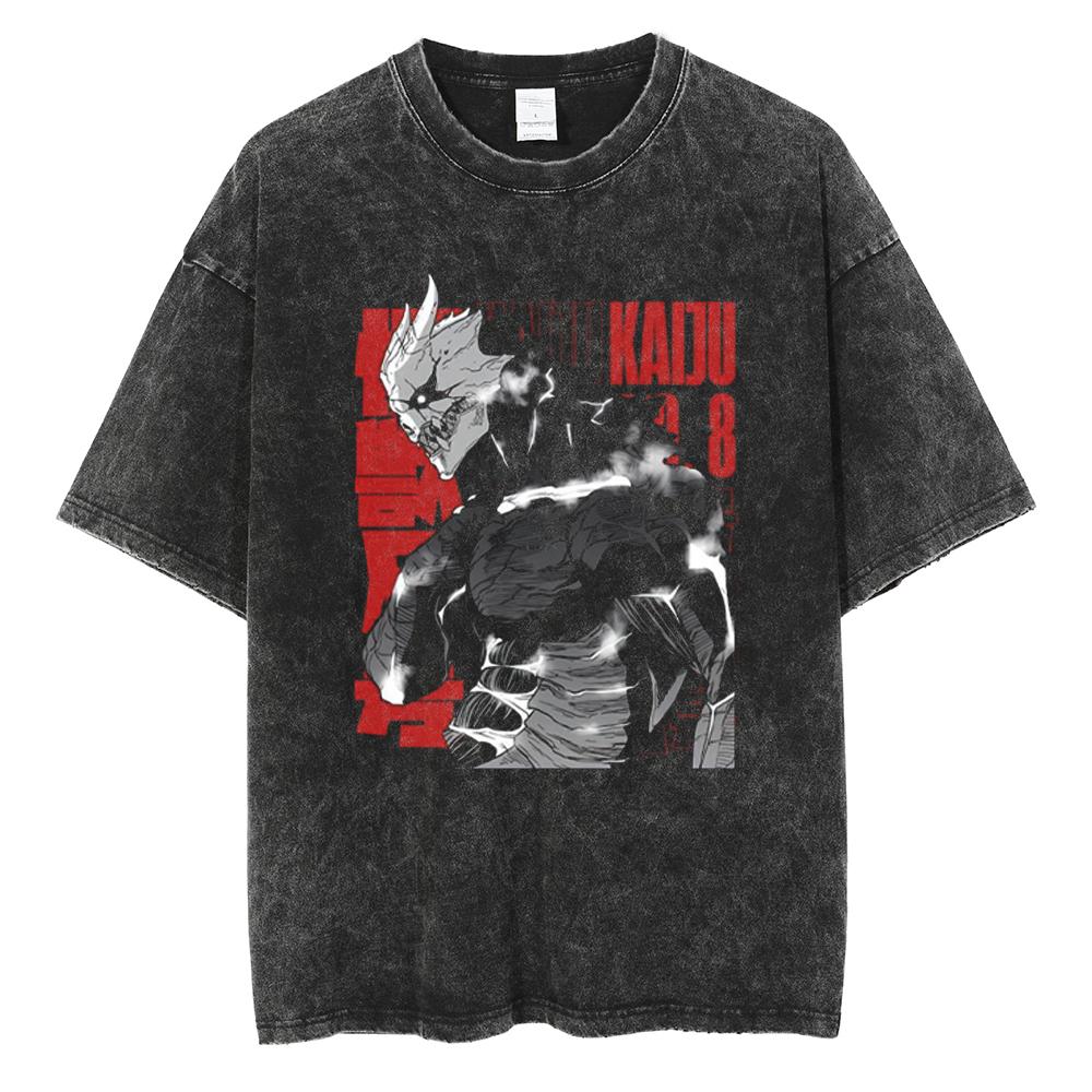 Japan Anime Kaiju No. 8 Cool Print T Shirt Men Women Vintage Washed Cotton Tshirts Oversized T-shirt Harajuku Male Y2k Tee
