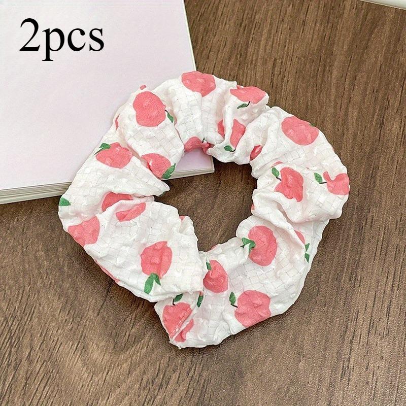 2pcs Elegant Boho Chic Fabric Scrunchies with Fruit Prints,Multiple Pattern- Perfect for Ponytails,Styling Accessories hair band
