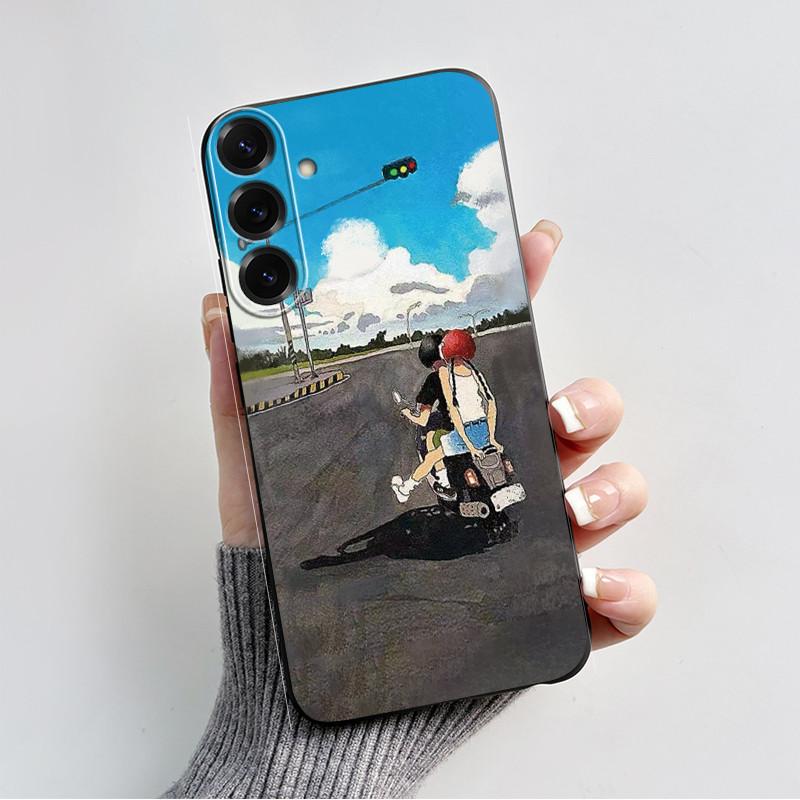 For Samsung Galaxy A26 A36 A56 5G Casing New Design 2024 Heart Printed Black Matte Soft Silicone Protective Cover Case