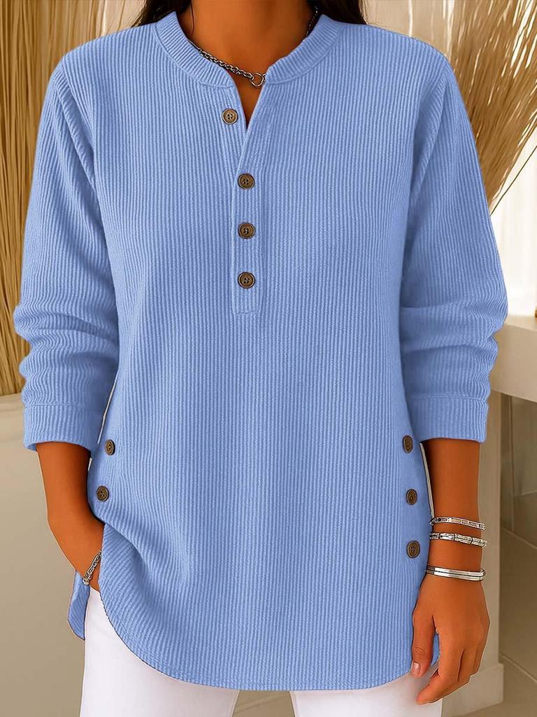 European & American 2025 Autumn/Winter V-Neck Button Casual Loose Long Sleeve Women's Top