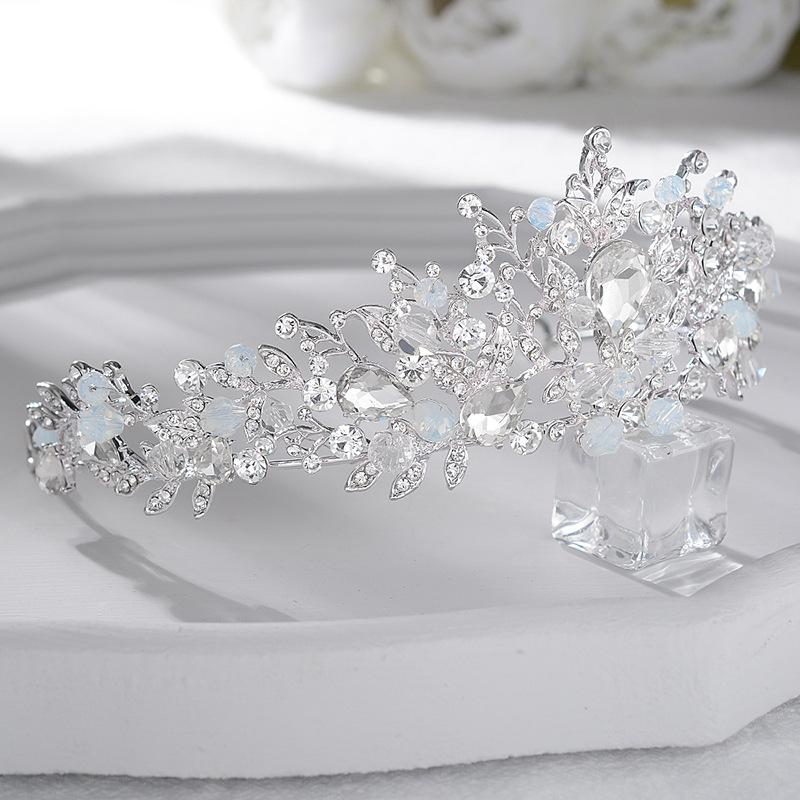 Lesní svatební ozdoba do vlasů, Ručně vyráběná křišťálová koruna v barokním stylu, Slitinové listové ozdoby do vlasů