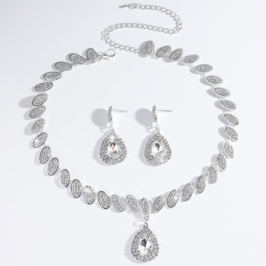 3PC Women's Fashion Copper Inlaid Claw Chain Starlight Water Drop Necklace Earring Set Suitable for Wedding, Party, Festival Gif