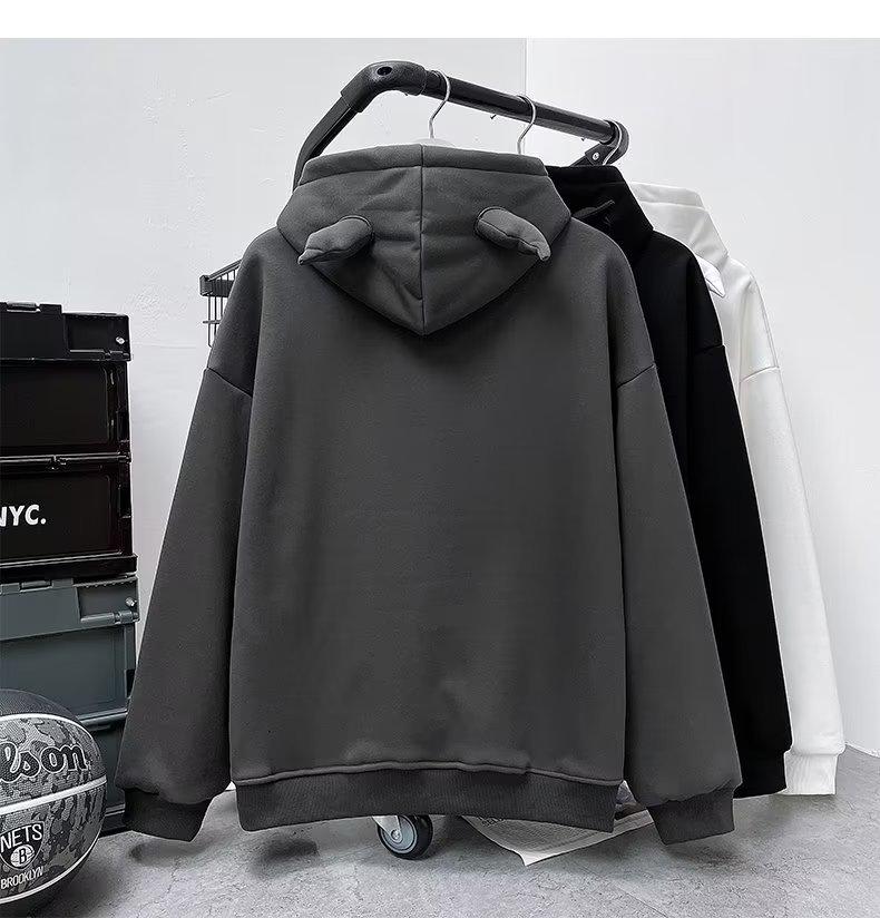 Unisex Graffiti Hooded Sweatshirt with Puff Print - Niche Cute Style, Thin Plus Velvet, Perfect for Autumn and Winter Couples.