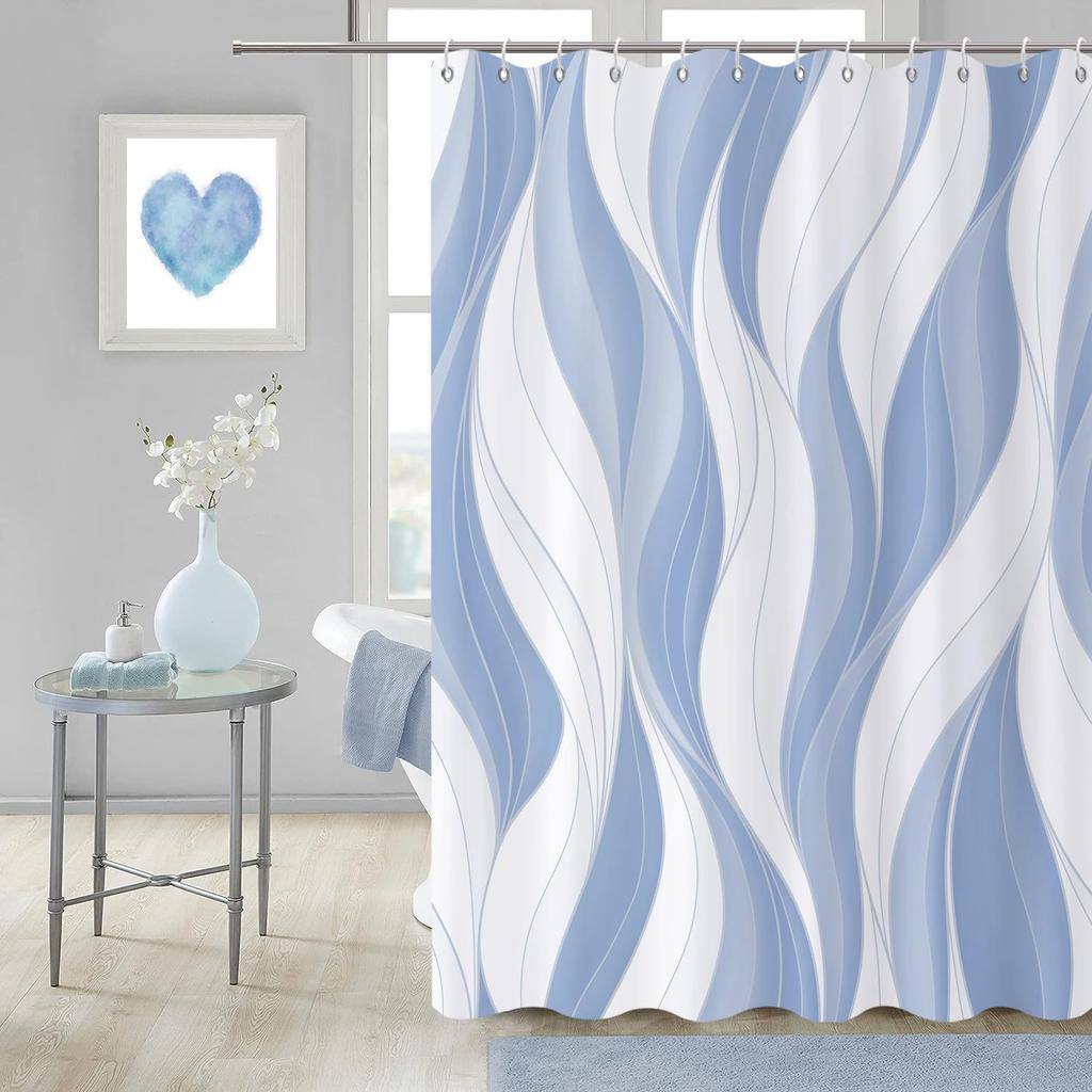 Brązowa Zasłona Prysznicowa Nowoczesna Abstrakcyjna Brązowo-Białe Paski Stopniowa Zmiana Prosta Zasłona Łazienkowa Wodoodporna Tkanina Można Prać w Pralce Z Haczykami