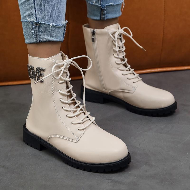 Botas Altas Mujer  New Autumn Low Heel Side Zipper Short Solid Color Round Head Fashion Women Boots