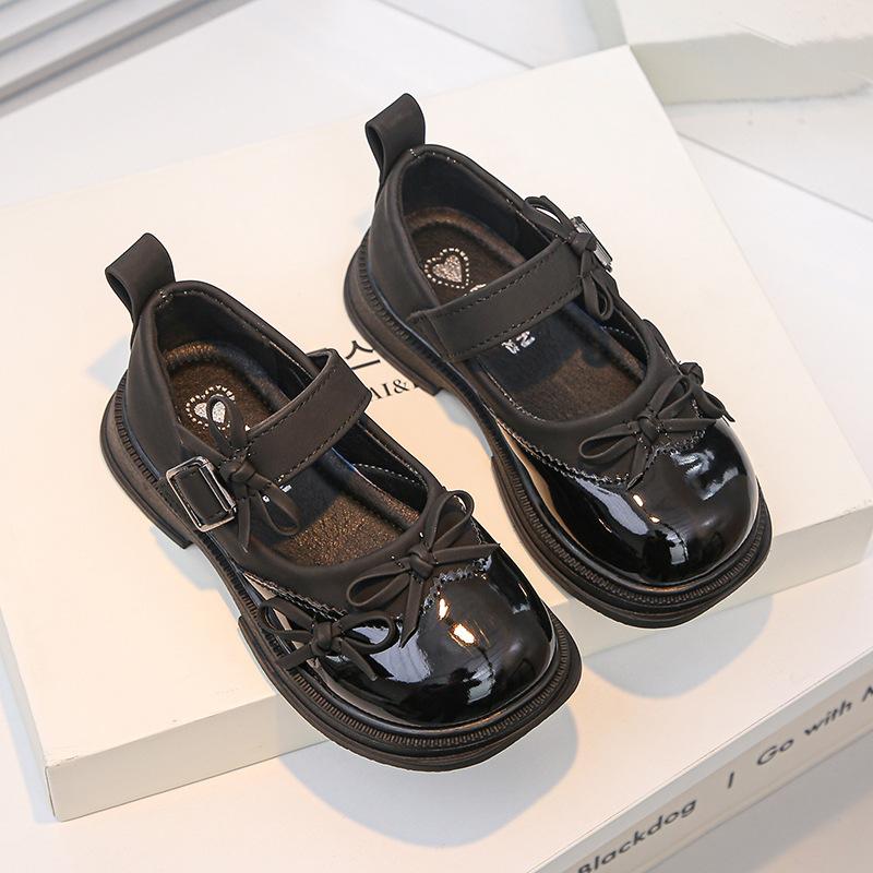 Spring and Autumn Soft Sole Girls Bow Sweet Dance Performance Casual Leather Shoes