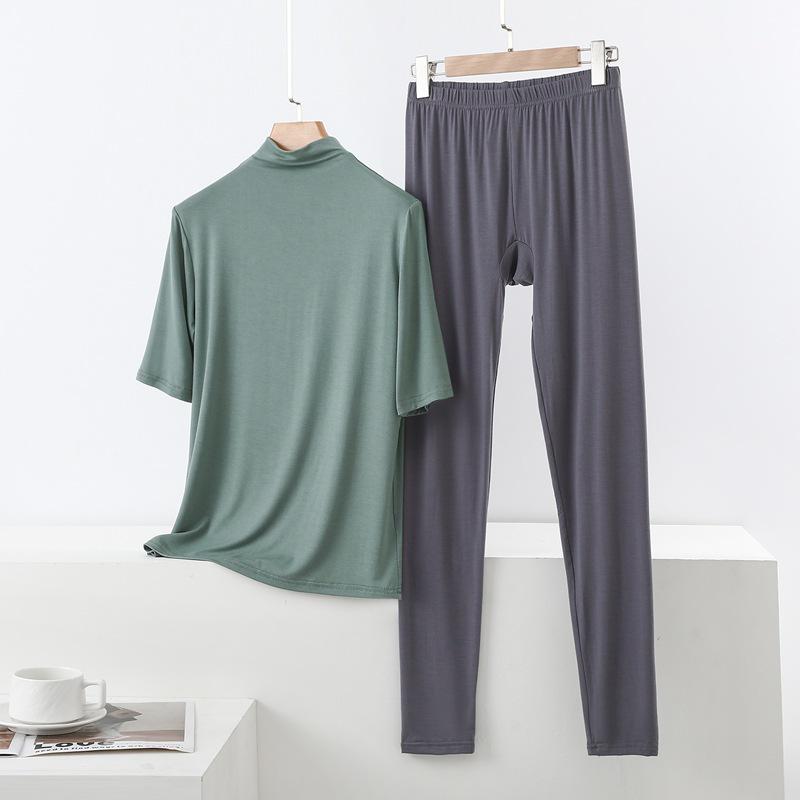 Spring/Summer Women's Half-High Neck 3/4 Sleeve Modal Lounge Set - Lightweight, Loose, Plus Size Casual Wear