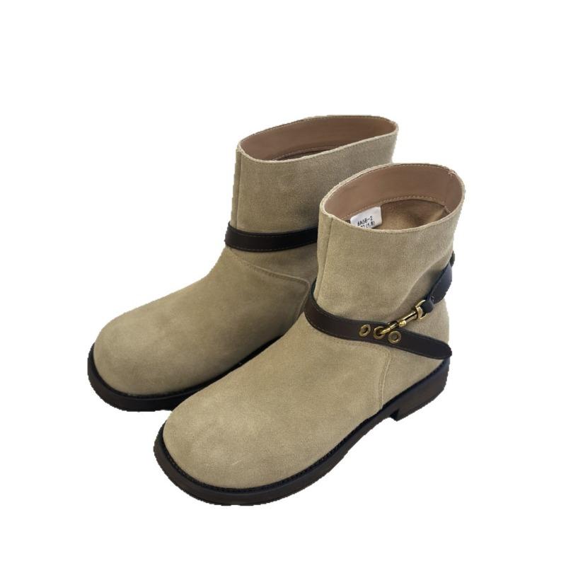 Cowhide Version Maillard Boots Women's Short Boots Autumn and Winter New Martin Boots Women's Medium Tube Knight Boots