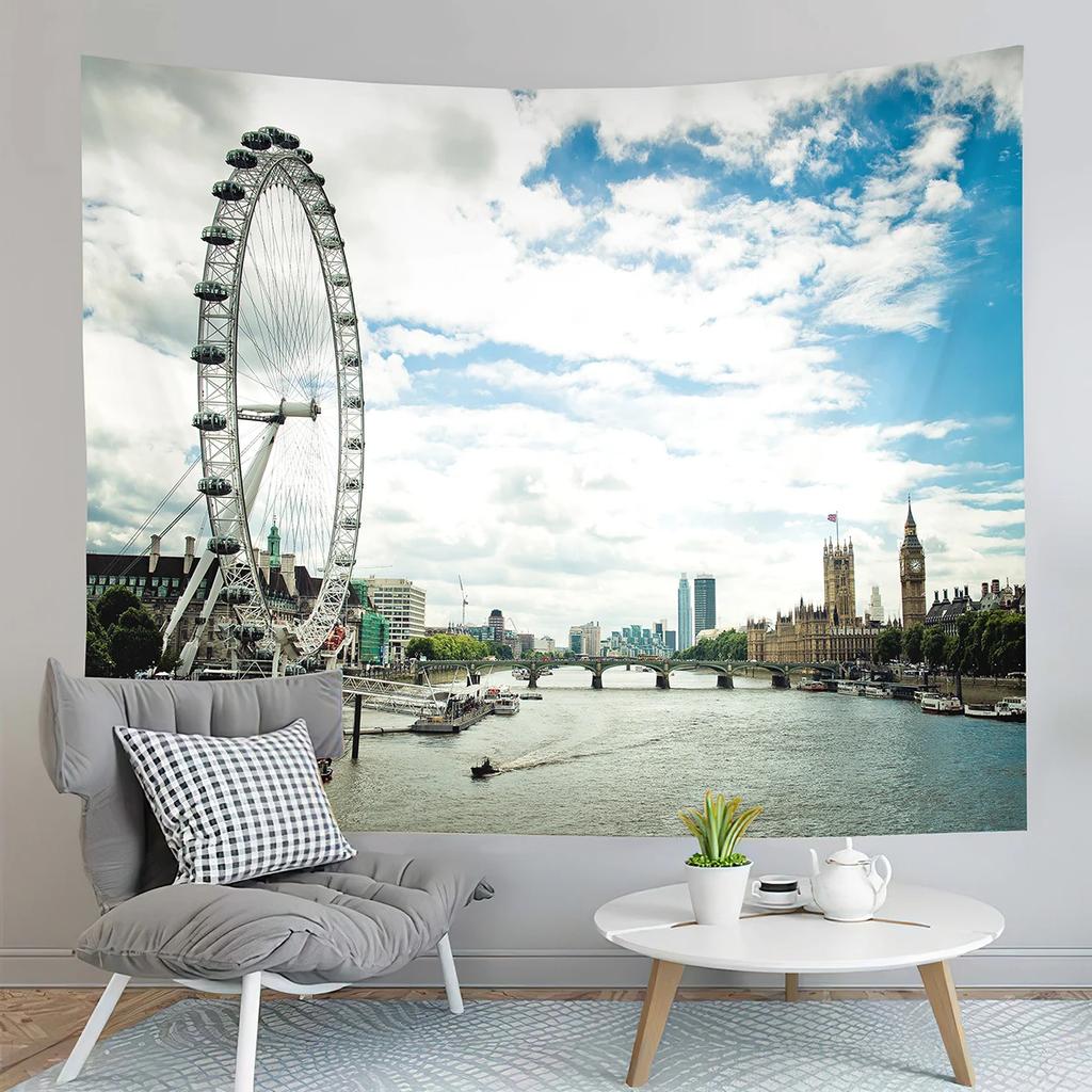 London Eye Tapestry Thames River Tapestry London Urban Scene Tapestry Wall Hanging Tapestries Art Home Living Room Bedroom Dorm