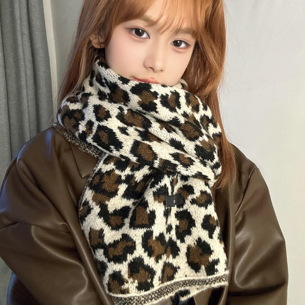 Lightweight Leopard Print Scarf Cashmere Blend Winter Shawl Trendy Imitation Wool Scarf  Unisex