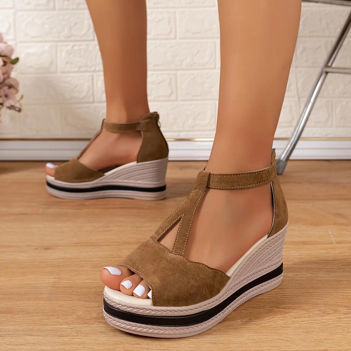 

Fashion Wedges Sandals Casual Fish Mouth Hemp Rope Summer Shoes Women Retro Thick Bottom 7cm High Heels Roman Sandalias Feminin Slides 43