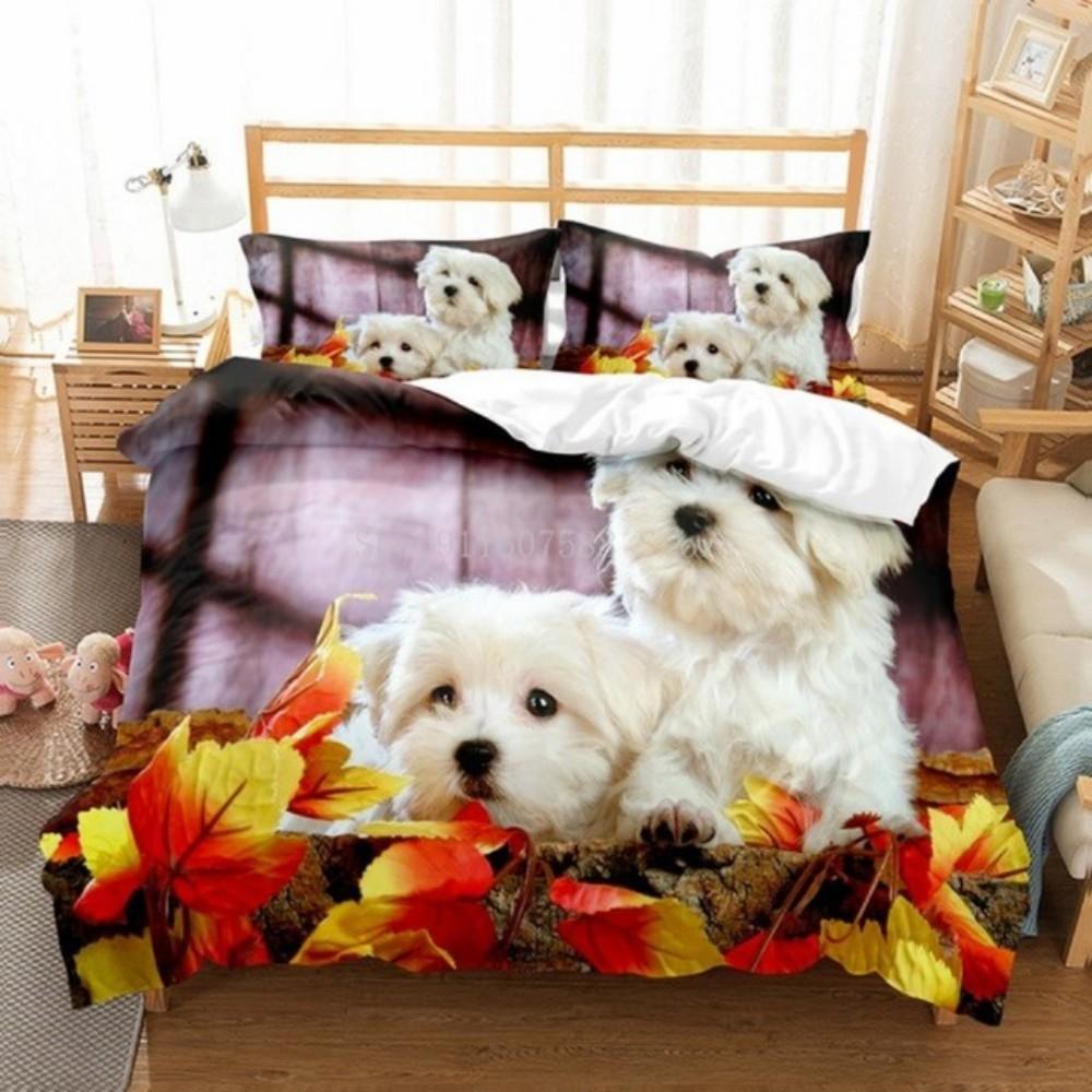 Comforter Cute White Dogs Bedding Set Lovely Puppy Husky Comforter Set King Queen Size With For Girls