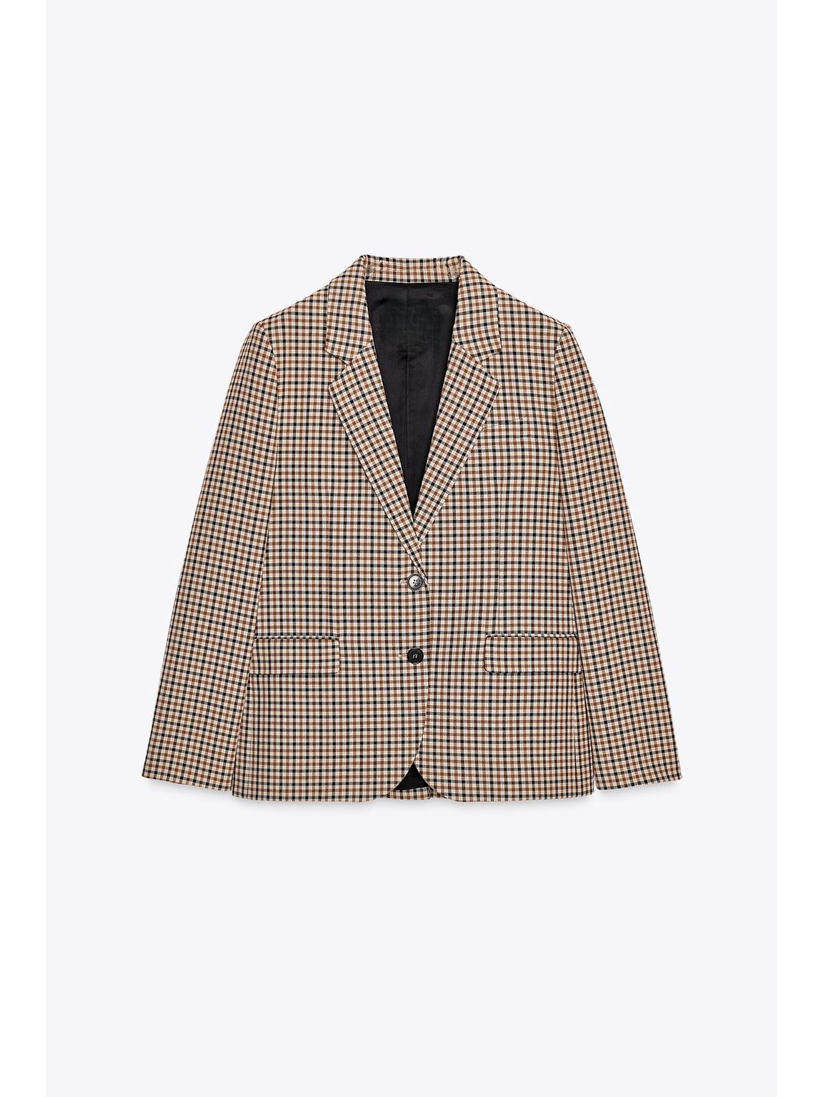 Осенний модный костюмный пиджак в клетку прямого кроя, европейский и американский стиль, 2025 XS хаки